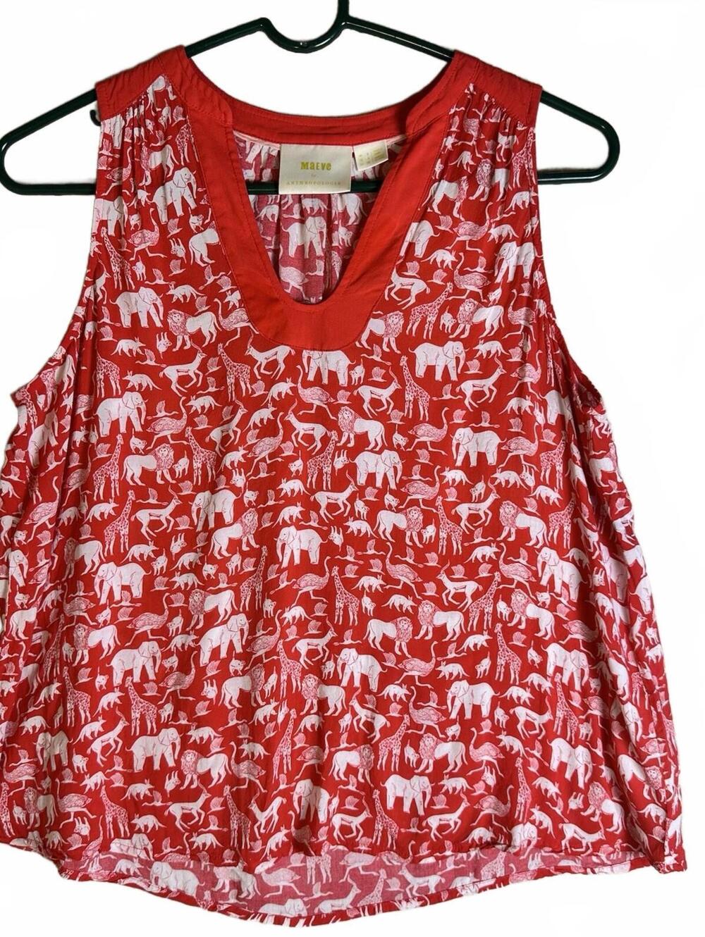 Anthropologie Maeve  Red Safari  Novelty Print Tank Top Lightweight Summer Sz 4